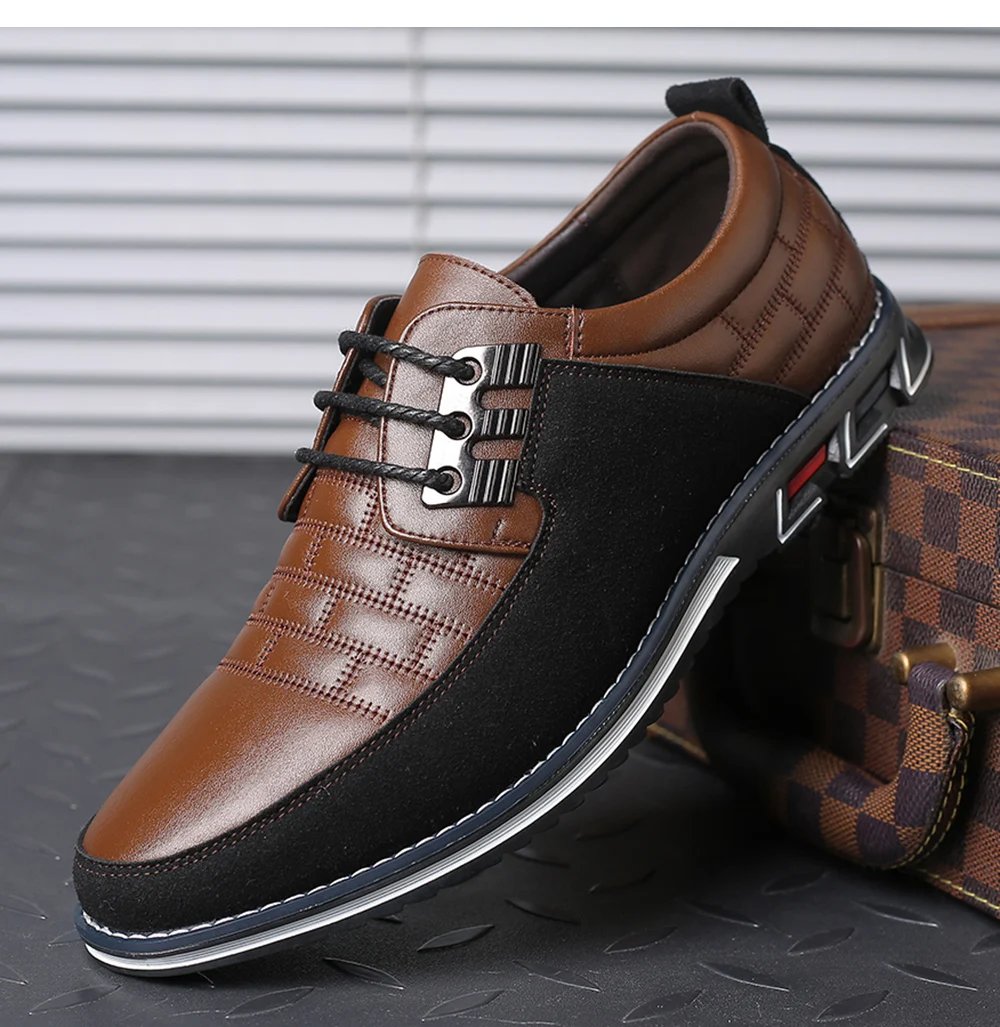 Men Casual Shoes Fashion Brand Classic Casual Men Pu Leather Shoes Black Hot Sale Breathable Business Lace-Up Men Shoes Big Size