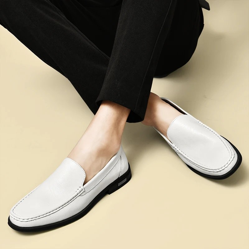 Genuine Leather Men Footwear Slip on Office Man Formal Shoes Wedding Party Men Dress Shoes Breath Driving Lazy Loafers Moccasins
