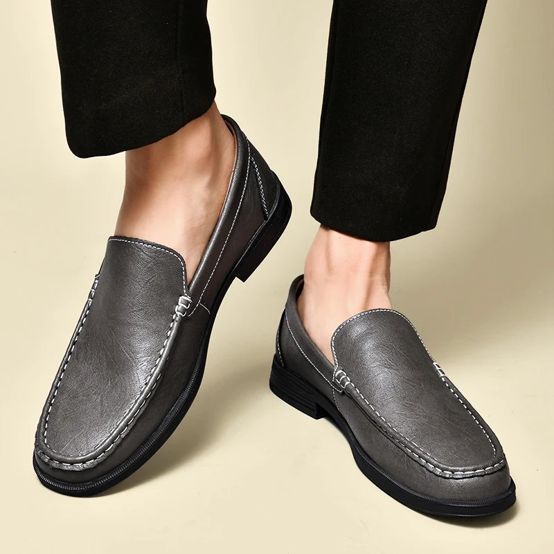 Genuine Leather Men Footwear Slip on Office Man Formal Shoes Wedding Party Men Dress Shoes Breath Driving Lazy Loafers Moccasins
