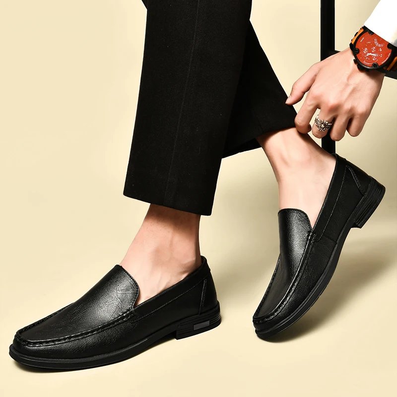 Genuine Leather Men Footwear Slip on Office Man Formal Shoes Wedding Party Men Dress Shoes Breath Driving Lazy Loafers Moccasins