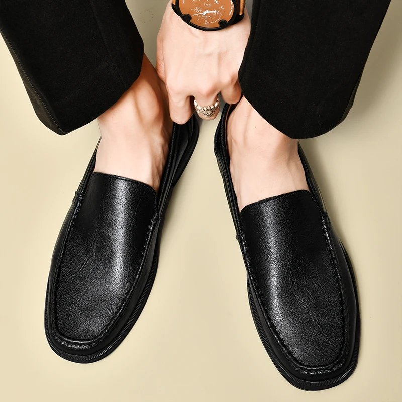 Genuine Leather Men Footwear Slip on Office Man Formal Shoes Wedding Party Men Dress Shoes Breath Driving Lazy Loafers Moccasins