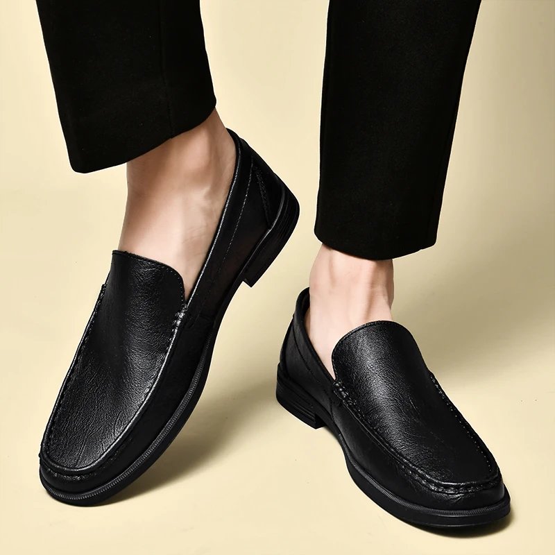 Genuine Leather Men Footwear Slip on Office Man Formal Shoes Wedding Party Men Dress Shoes Breath Driving Lazy Loafers Moccasins