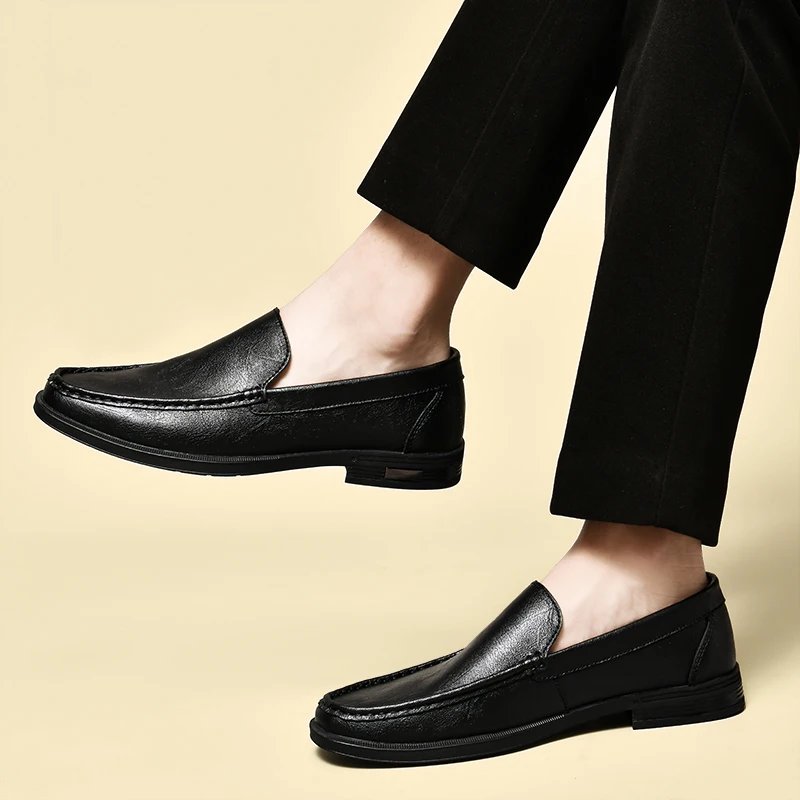 Genuine Leather Men Footwear Slip on Office Man Formal Shoes Wedding Party Men Dress Shoes Breath Driving Lazy Loafers Moccasins