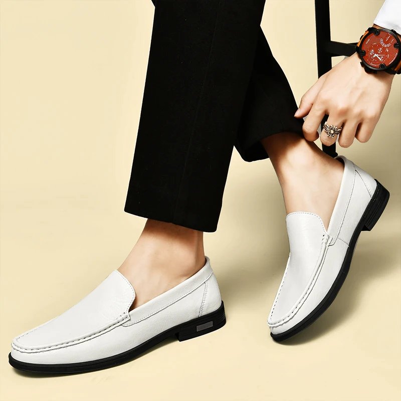 Genuine Leather Men Footwear Slip on Office Man Formal Shoes Wedding Party Men Dress Shoes Breath Driving Lazy Loafers Moccasins