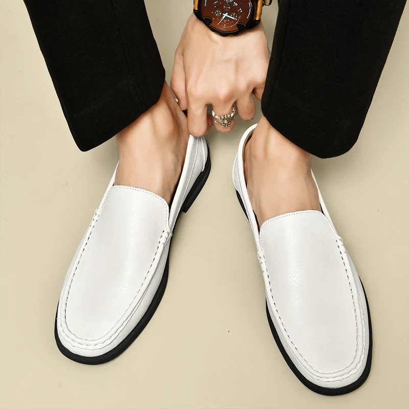 Genuine Leather Men Footwear Slip on Office Man Formal Shoes Wedding Party Men Dress Shoes Breath Driving Lazy Loafers Moccasins