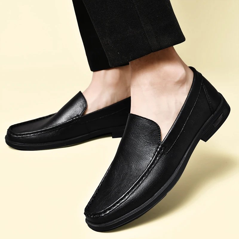 Genuine Leather Men Footwear Slip on Office Man Formal Shoes Wedding Party Men Dress Shoes Breath Driving Lazy Loafers Moccasins