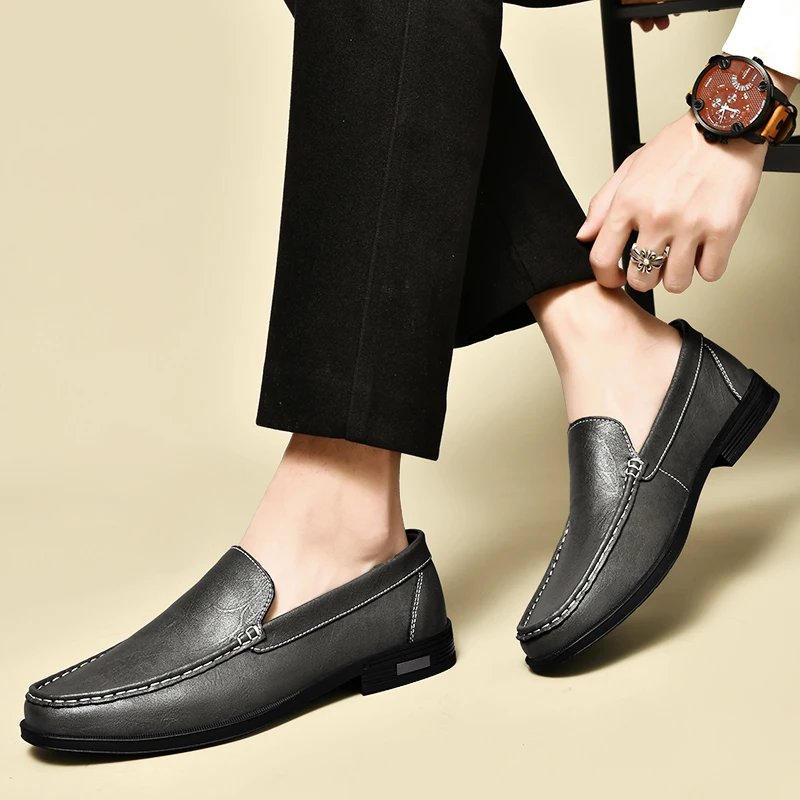 Genuine Leather Men Footwear Slip on Office Man Formal Shoes Wedding Party Men Dress Shoes Breath Driving Lazy Loafers Moccasins