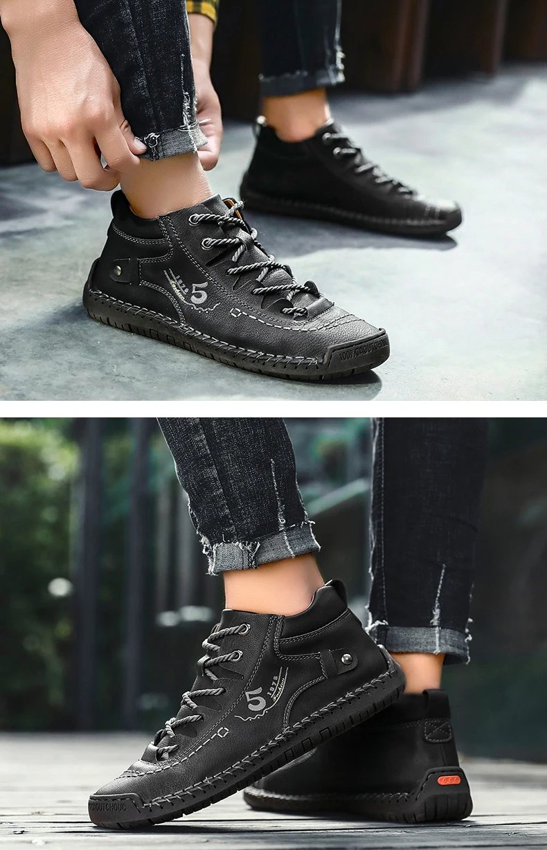 Handmade Leather Casual Men Shoes Winter With Fur Shoes Men Loafers Comfort Walking Shoes Men Flats Hot Sale Moccasins Shoes