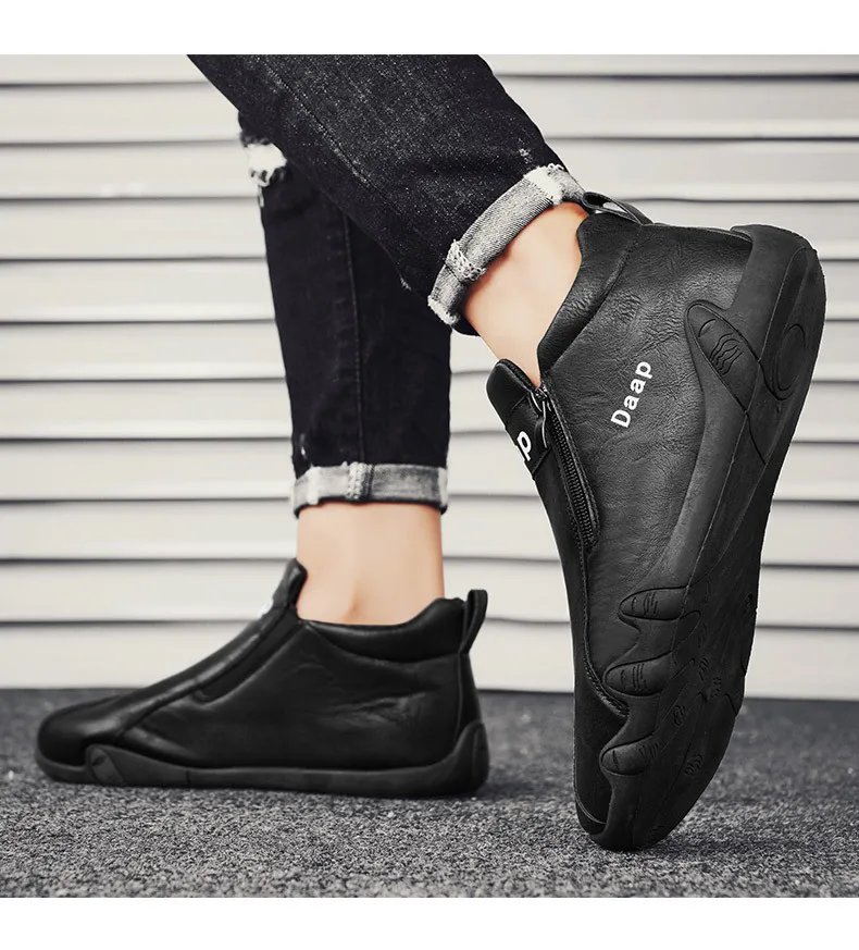 Men Leather Shoes Luxury Designer Slip on Loafers Ankle Casual Boots with Zipper Comfortable Formal Dress Flats Driving Moccasin