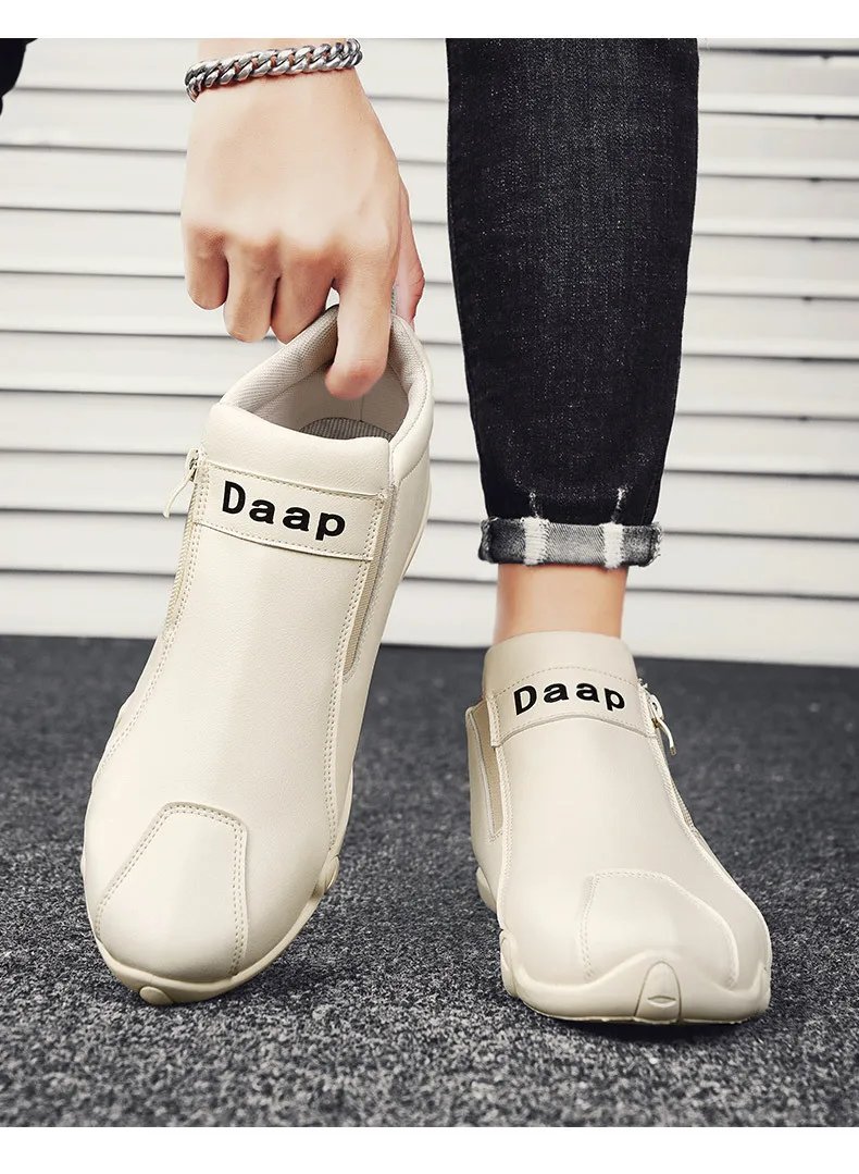 Men Leather Shoes Luxury Designer Slip on Loafers Ankle Casual Boots with Zipper Comfortable Formal Dress Flats Driving Moccasin