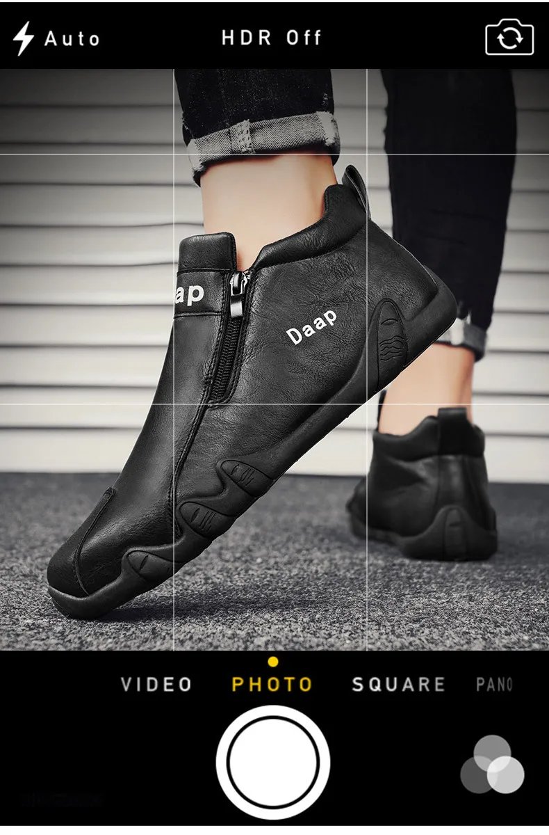 Men Leather Shoes Luxury Designer Slip on Loafers Ankle Casual Boots with Zipper Comfortable Formal Dress Flats Driving Moccasin