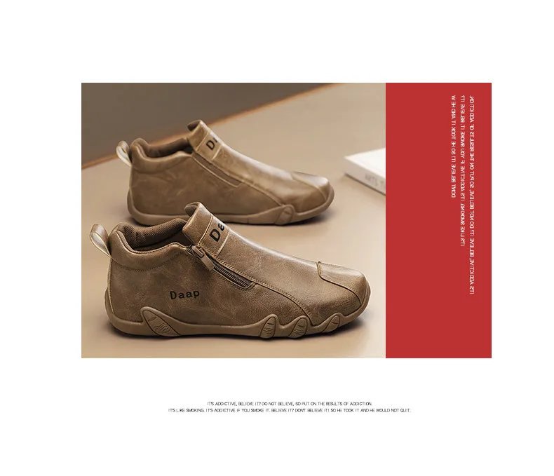 Men Leather Shoes Luxury Designer Slip on Loafers Ankle Casual Boots with Zipper Comfortable Formal Dress Flats Driving Moccasin