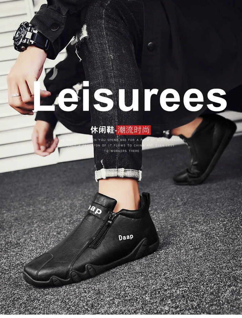 Men Leather Shoes Luxury Designer Slip on Loafers Ankle Casual Boots with Zipper Comfortable Formal Dress Flats Driving Moccasin