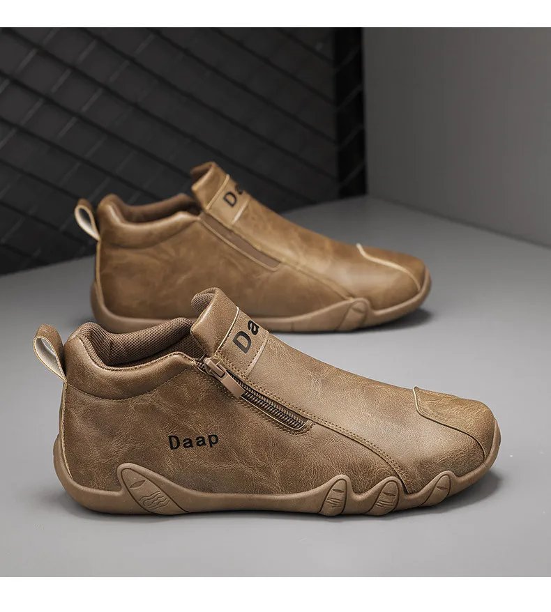 Men Leather Shoes Luxury Designer Slip on Loafers Ankle Casual Boots with Zipper Comfortable Formal Dress Flats Driving Moccasin