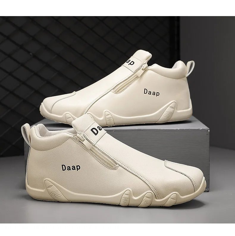 Men Leather Shoes Luxury Designer Slip on Loafers Ankle Casual Boots with Zipper Comfortable Formal Dress Flats Driving Moccasin