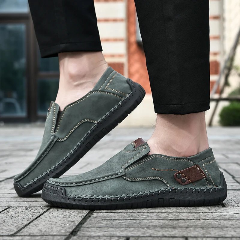 Handmade Leather Men Shoes Casual Comfortable Slip On Loafers Men Leather Shoes Flats Moccasins Walking Shoes Dropshipping
