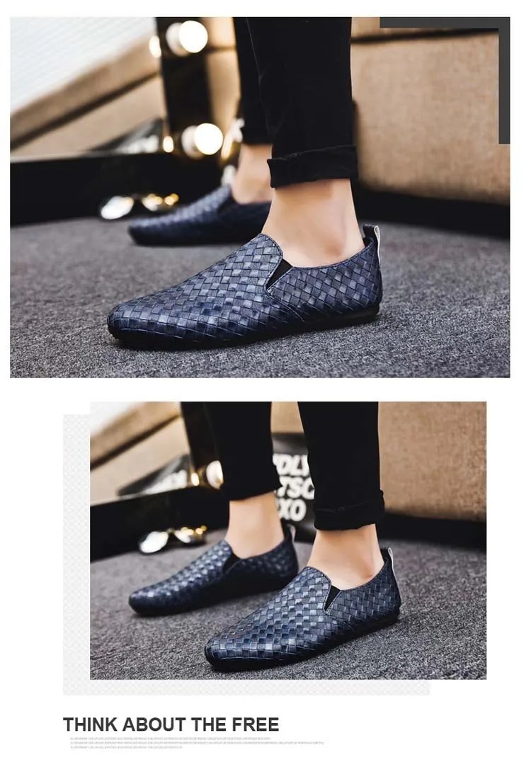 Men Trend Casual Shoes Fashion Light Men Leather Footwear Breathable Slip on Checkered Flat Bottom Driving Shoes Spring Summer
