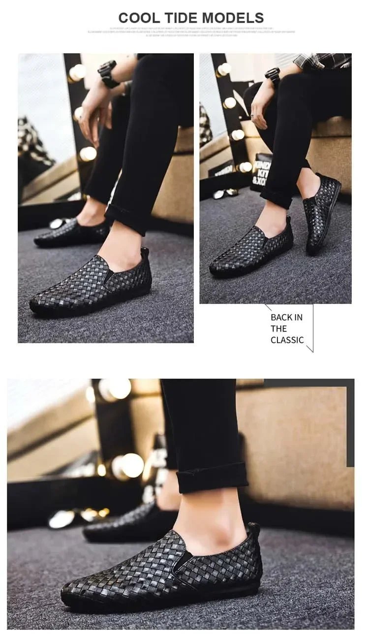 Men Trend Casual Shoes Fashion Light Men Leather Footwear Breathable Slip on Checkered Flat Bottom Driving Shoes Spring Summer