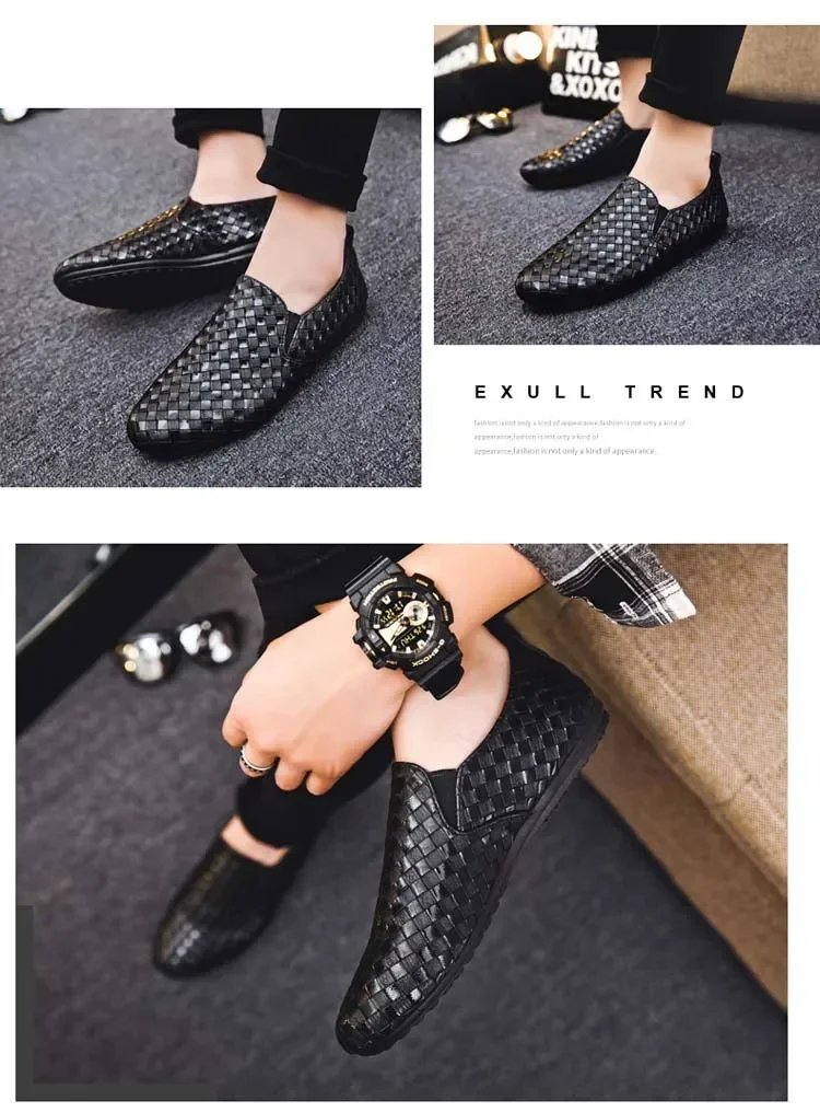 Men Trend Casual Shoes Fashion Light Men Leather Footwear Breathable Slip on Checkered Flat Bottom Driving Shoes Spring Summer