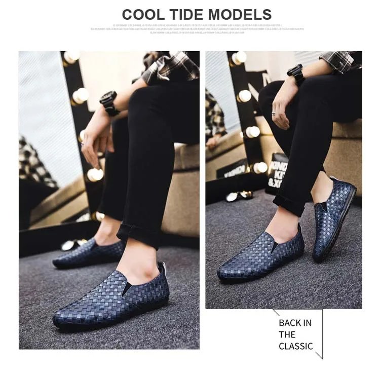Men Trend Casual Shoes Fashion Light Men Leather Footwear Breathable Slip on Checkered Flat Bottom Driving Shoes Spring Summer