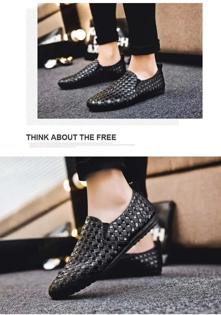 Men Trend Casual Shoes Fashion Light Men Leather Footwear Breathable Slip on Checkered Flat Bottom Driving Shoes Spring Summer