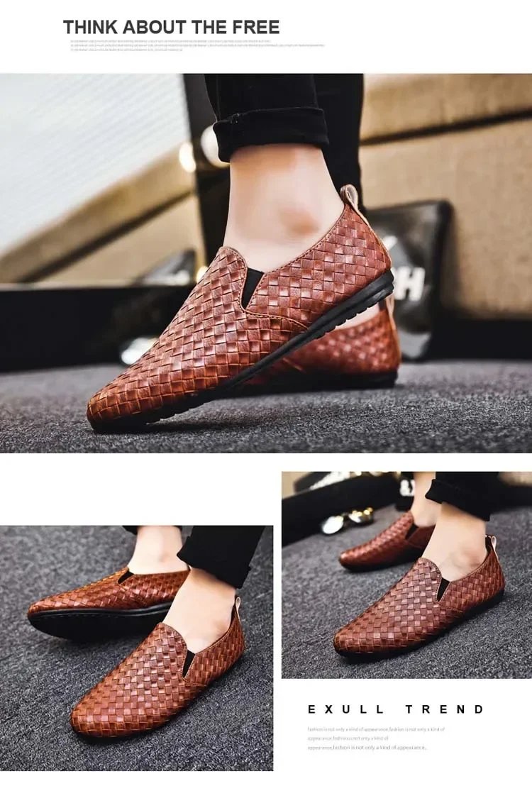 Men Trend Casual Shoes Fashion Light Men Leather Footwear Breathable Slip on Checkered Flat Bottom Driving Shoes Spring Summer