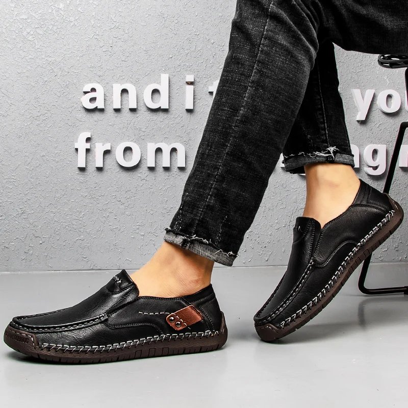 Handmade Leather Men Shoes Casual Comfortable Men Loafers Slip On Leather Shoes Men Flats Hot Sale Moccasins Walking Shoes Man