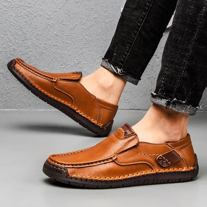 Handmade Leather Men Shoes Casual Comfortable Men Loafers Slip On Leather Shoes Men Flats Hot Sale Moccasins Walking Shoes Man