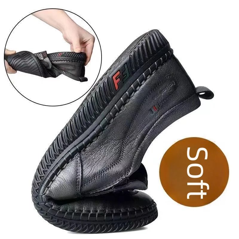 Autumn Men's Leather Casual Shoes Breathable Soft Sole Work Shoes Suitable For Middle-aged Elderly Men