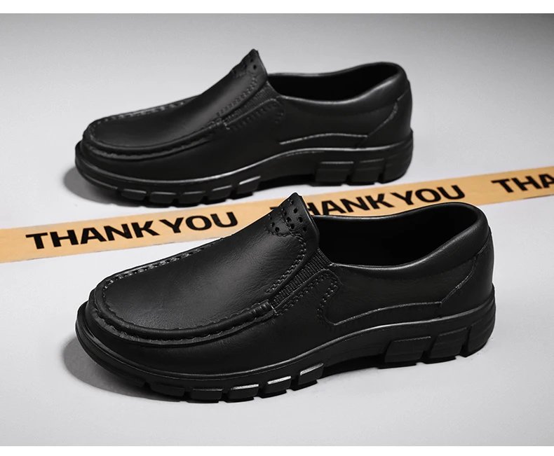Chef shoes four season new anti slip oil resistant plus size business casual men's work leather shoes fashion comfort soft soled