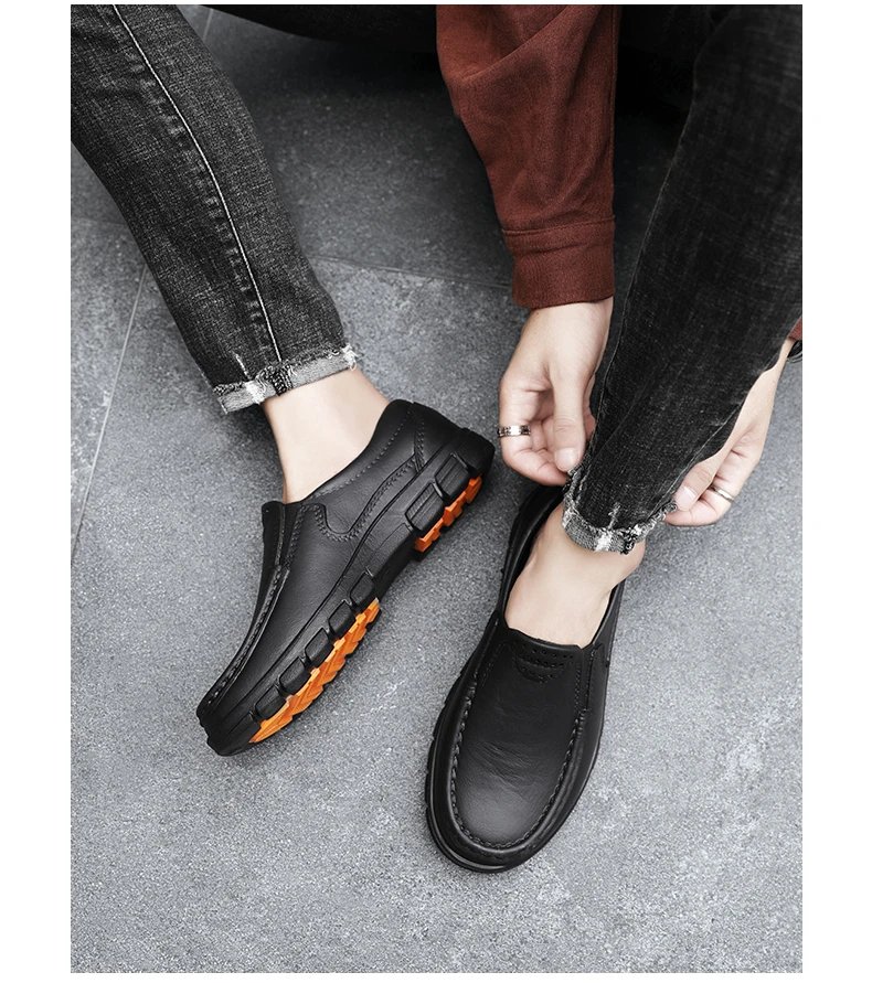 Chef shoes four season new anti slip oil resistant plus size business casual men's work leather shoes fashion comfort soft soled