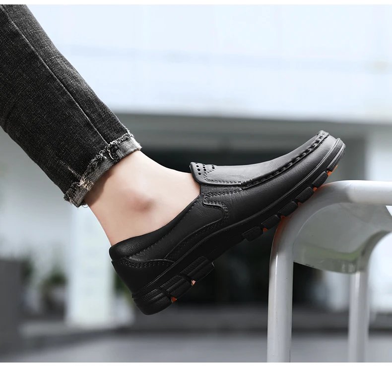 Chef shoes four season new anti slip oil resistant plus size business casual men's work leather shoes fashion comfort soft soled