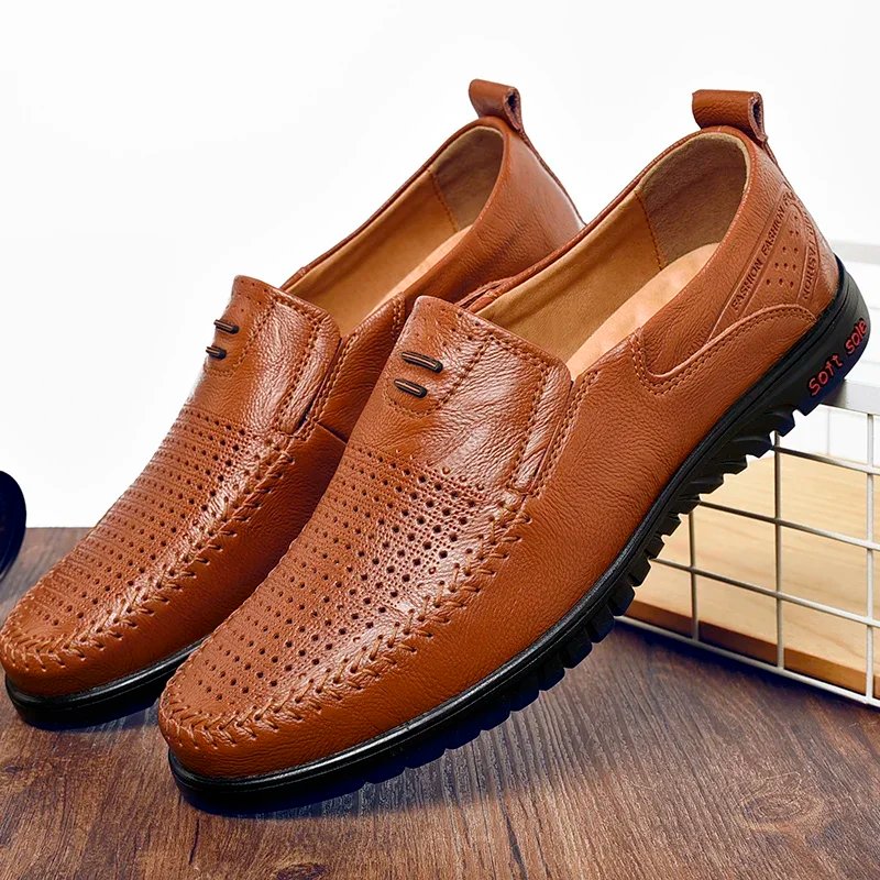 Men Casual Flats Shoes Loafers Non-slip Super Comfortable Men Leather Footwear Fashionable Trendy Driving Shoes Spring Summer