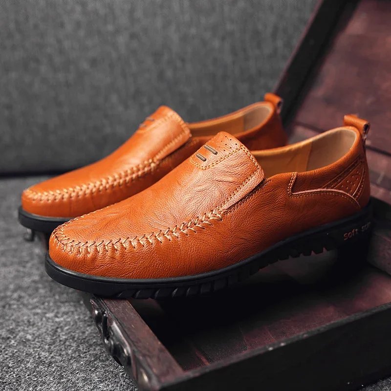 Men Casual Flats Shoes Loafers Non-slip Super Comfortable Men Leather Footwear Fashionable Trendy Driving Shoes Spring Summer