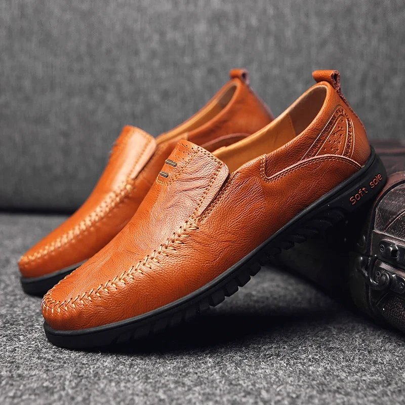 Men Casual Flats Shoes Loafers Non-slip Super Comfortable Men Leather Footwear Fashionable Trendy Driving Shoes Spring Summer