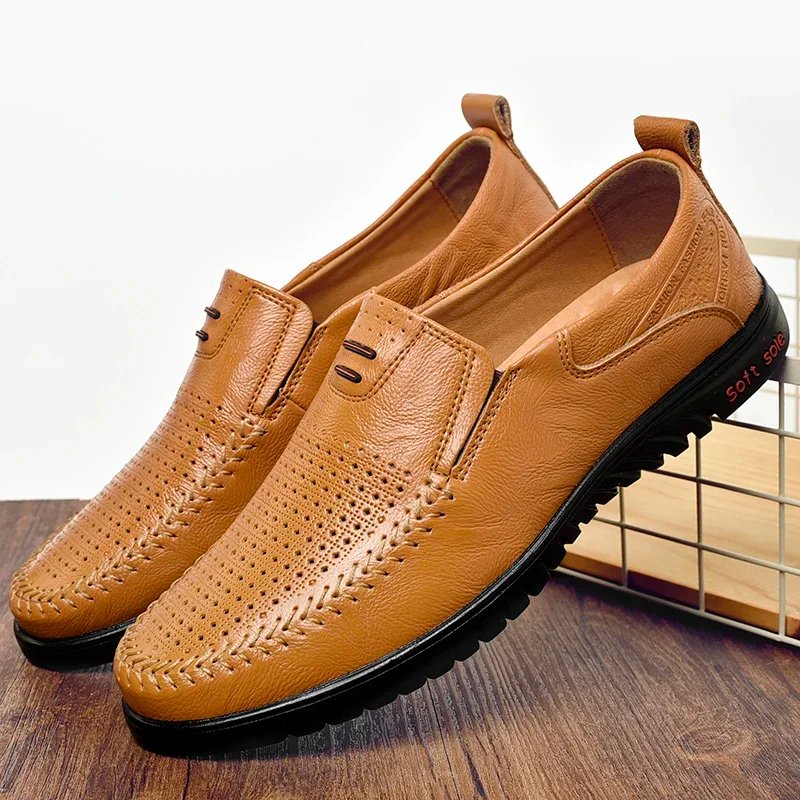 Men Casual Flats Shoes Loafers Non-slip Super Comfortable Men Leather Footwear Fashionable Trendy Driving Shoes Spring Summer