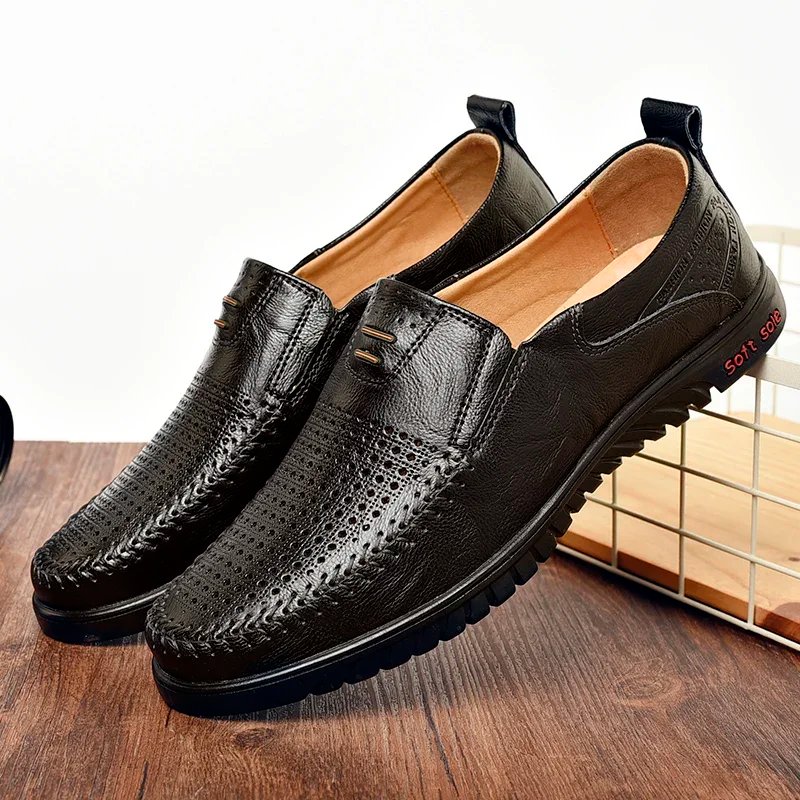 Men Casual Flats Shoes Loafers Non-slip Super Comfortable Men Leather Footwear Fashionable Trendy Driving Shoes Spring Summer