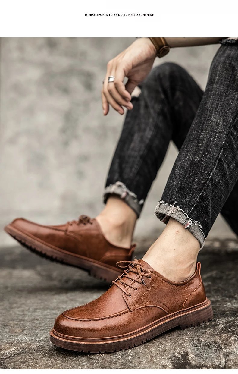 Autumn New Men Shoes Brogue Casual Shoes Men Genuine Leather Shoes Work Boots Business Casual Sneakers