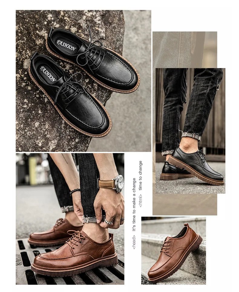 Autumn New Men Shoes Brogue Casual Shoes Men Genuine Leather Shoes Work Boots Business Casual Sneakers