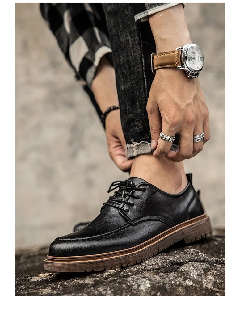 Autumn New Men Shoes Brogue Casual Shoes Men Genuine Leather Shoes Work Boots Business Casual Sneakers