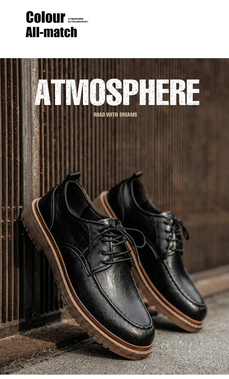 Autumn New Men Shoes Brogue Casual Shoes Men Genuine Leather Shoes Work Boots Business Casual Sneakers