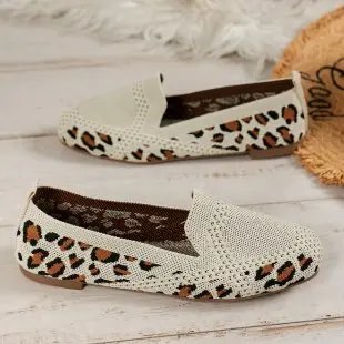 2024 Solid Color Square Toe Mesh Loafers Shallow Women Flats Shoes Soft Bottom Knit Ballet Flats Shoes Casual Slip on Boat Shoes