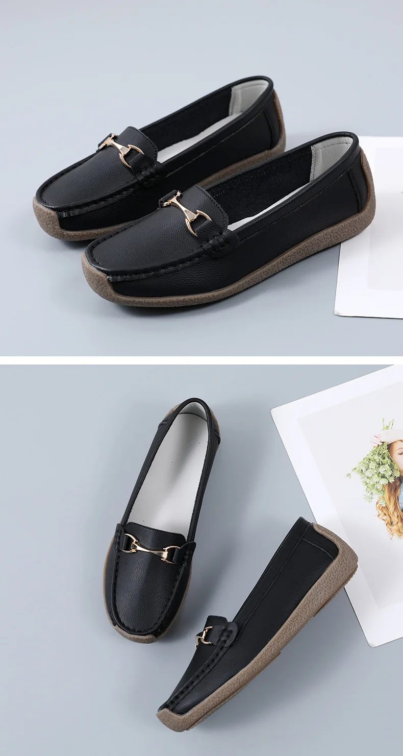 2024 New Spring /autumn Women Flats Genuine Leather Moccasins Woman Casual Shoes Slip-on Loafers Female Boat Shoes Big Size 44