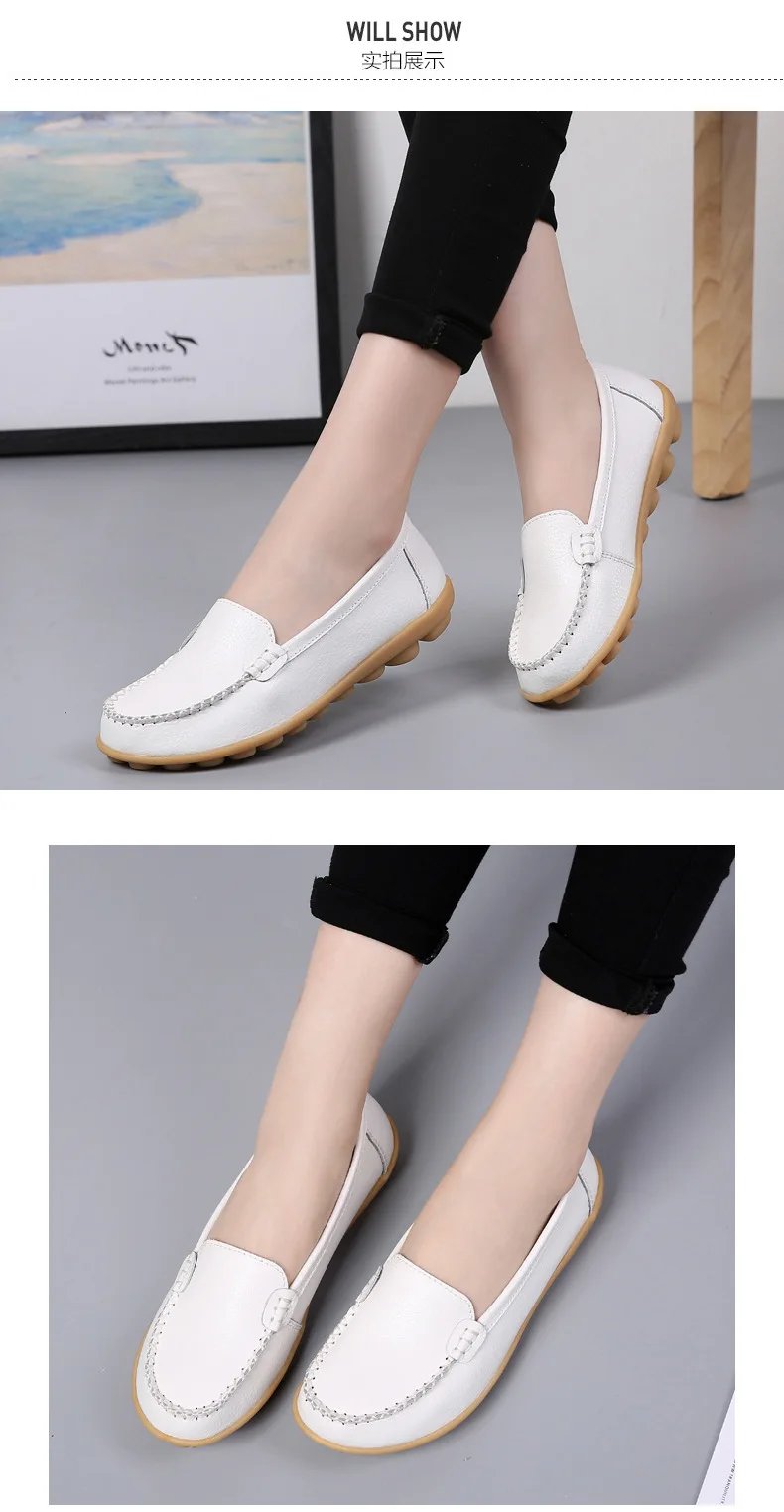 Genuine Leather Shoes Woman Soft Boat shoes for Women Flats shoes Big size 35-44 Ladies Loafers Non-Slip Sturdy Sole