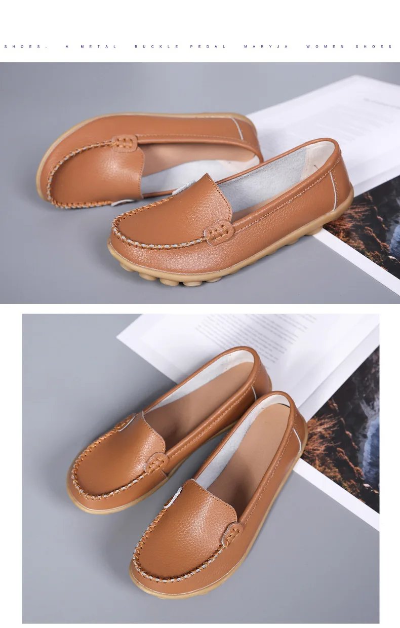 Genuine Leather Shoes Woman Soft Boat shoes for Women Flats shoes Big size 35-44 Ladies Loafers Non-Slip Sturdy Sole