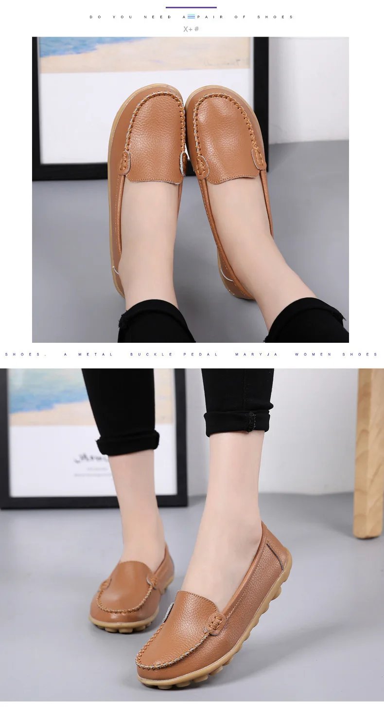 Genuine Leather Shoes Woman Soft Boat shoes for Women Flats shoes Big size 35-44 Ladies Loafers Non-Slip Sturdy Sole