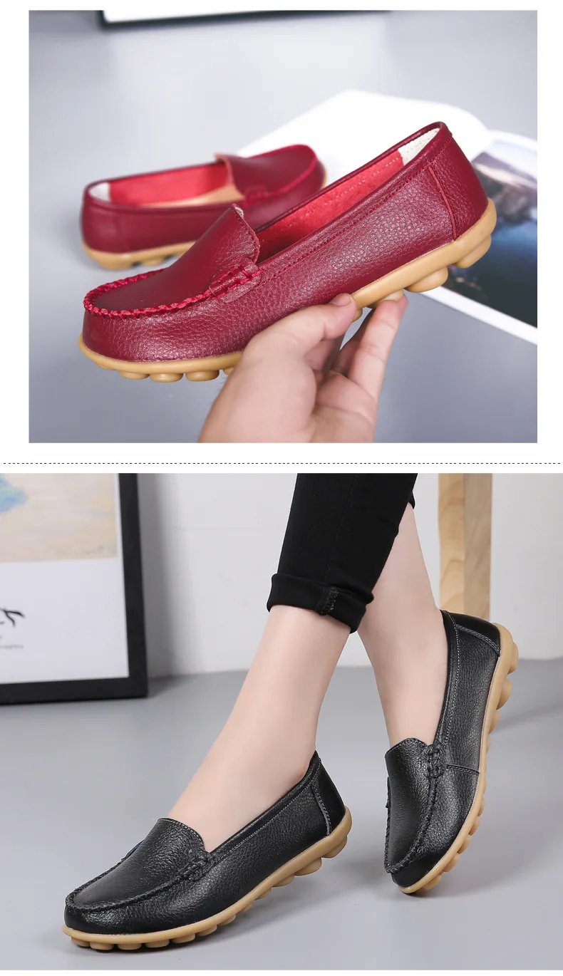 Genuine Leather Shoes Woman Soft Boat shoes for Women Flats shoes Big size 35-44 Ladies Loafers Non-Slip Sturdy Sole