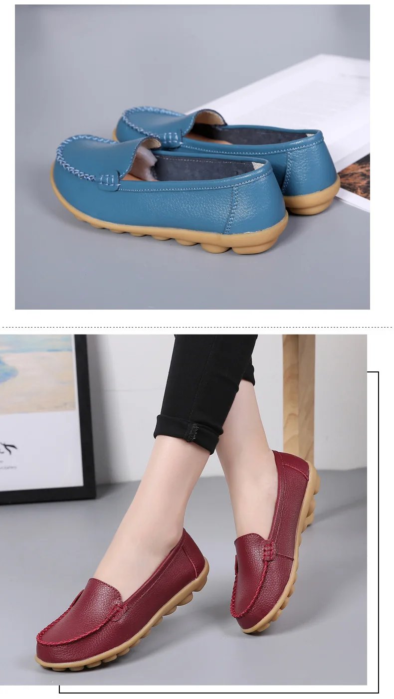 Genuine Leather Shoes Woman Soft Boat shoes for Women Flats shoes Big size 35-44 Ladies Loafers Non-Slip Sturdy Sole