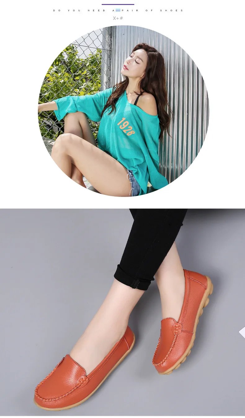 Genuine Leather Shoes Woman Soft Boat shoes for Women Flats shoes Big size 35-44 Ladies Loafers Non-Slip Sturdy Sole
