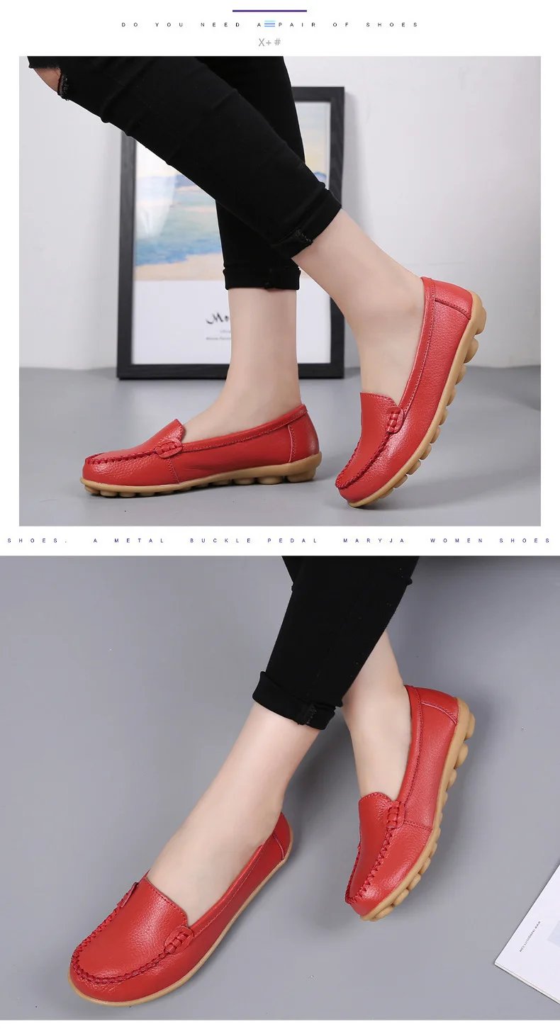 Genuine Leather Shoes Woman Soft Boat shoes for Women Flats shoes Big size 35-44 Ladies Loafers Non-Slip Sturdy Sole